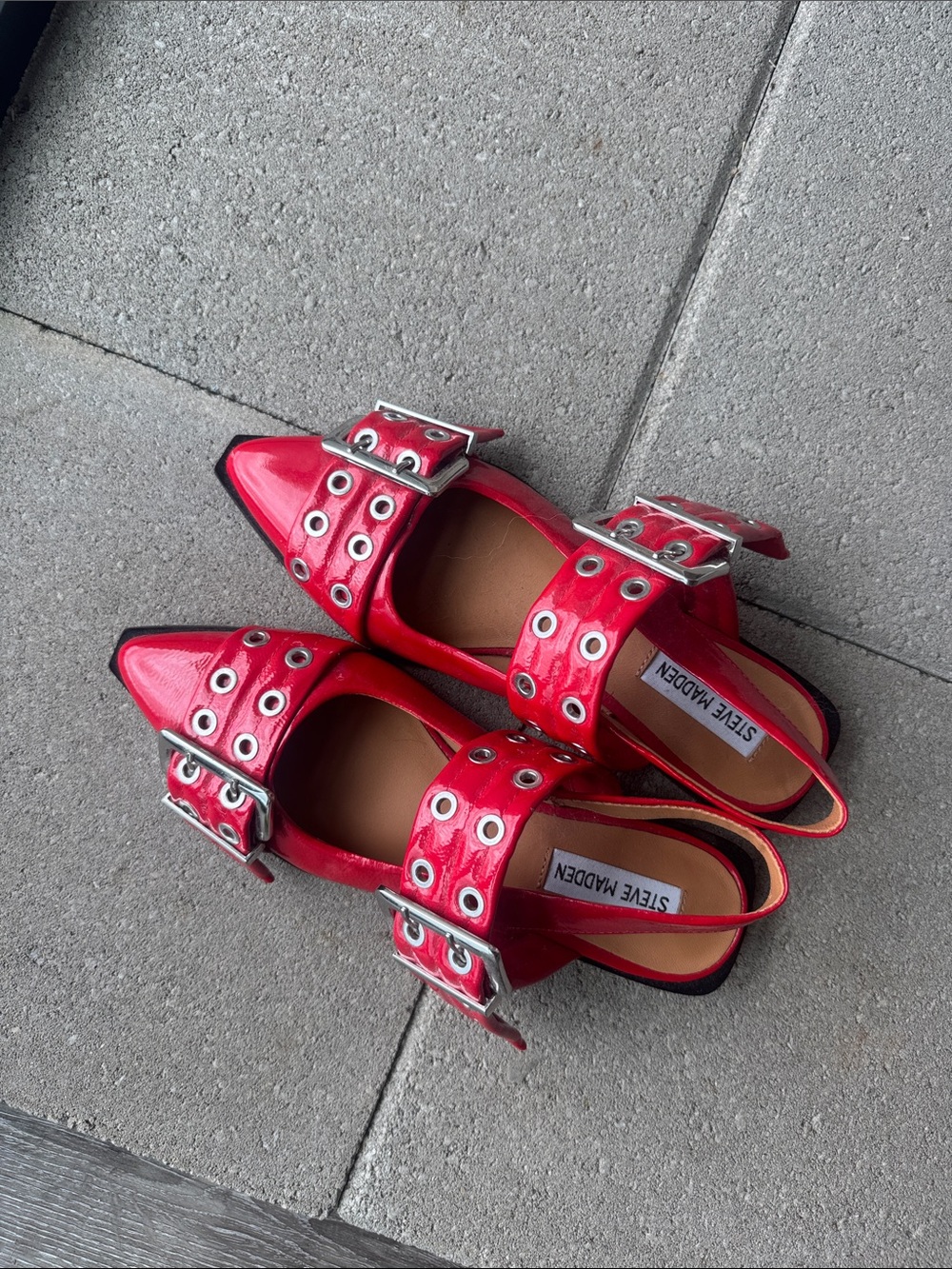 Steve Madden Red Pointed Slingback Flats with Grommet Buckles